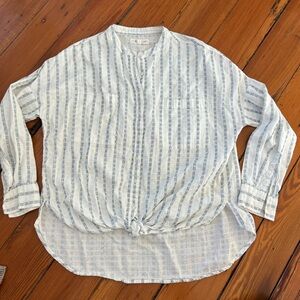 Lou & Grey for Loft White Blue collarless button down shirt​